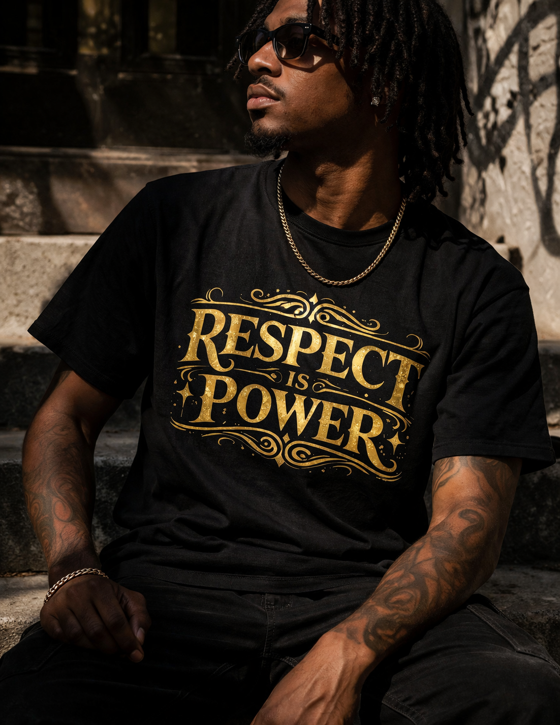 Respect Is Power Black T-Shirt Gold Edition